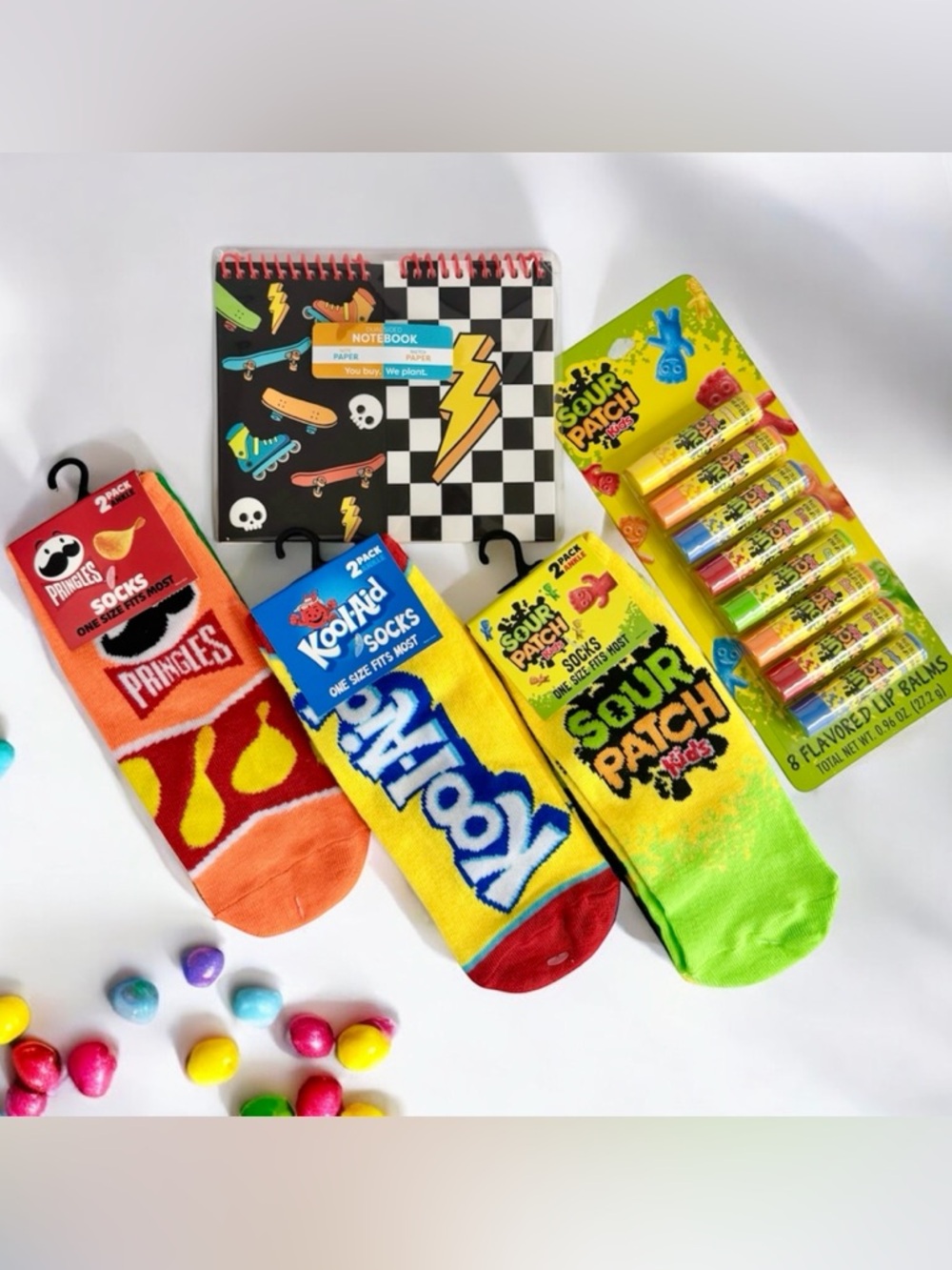 Sour Patch Kids Gift Set Novelty Snack Theme Socks Lip Balm Notebook NWT